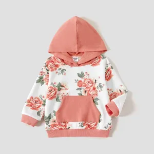 Mommy and Me Floral Allover Print Long Sleeve Pocket Hooded Tops #1193381