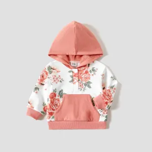 Mommy and Me Floral Allover Print Long Sleeve Pocket Hooded Tops #1193382