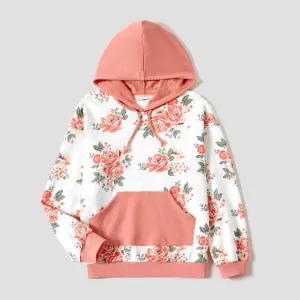 Mommy and Me Floral Allover Print Long Sleeve Pocket Hooded Tops #1193384