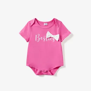 Mommy and Me Pink Letter Print 3D Bow Decor T-Shirt #1327711