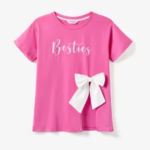 Mommy and Me Pink Letter Print 3D Bow Decor T-Shirt #1327713