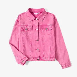 Mommy and Me Sweet Pink Long-sleeve Cotton Denim Jackets Tops #1166579