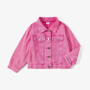 Mommy and Me Sweet Pink Long-sleeve Cotton Denim Jackets Tops #1166581