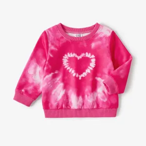 Mommy and Me Sweet Pink Tie-dye Heart Print Long-sleeve Tops #1315484