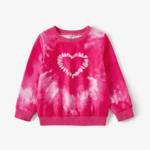 Mommy and Me Sweet Pink Tie-dye Heart Print Long-sleeve Tops #1315485