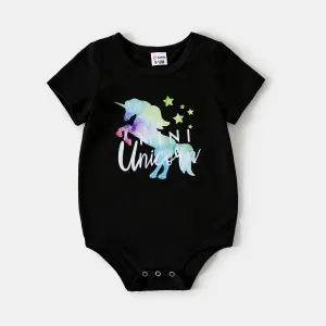 Mommy and Me Unicorn & Letter Print Short-sleeve Cotton Tee #1038728