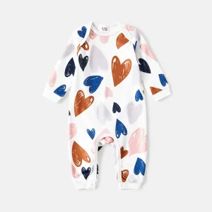 Family Matching Allover Heart Print and Colorblock Ribbed Long-sleeve Sweatshirts #221515