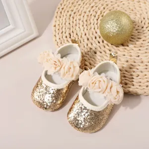 Baby Floral Pattern Glitter Prewalker Shoes #1050635