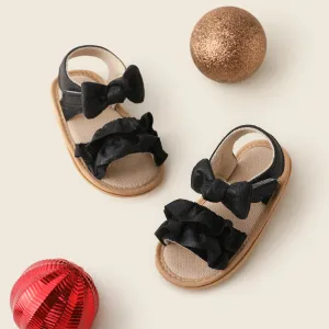 Baby Girl Casual Solid Ruffle Bowknot Sandals Prewalker Shoes #1328038