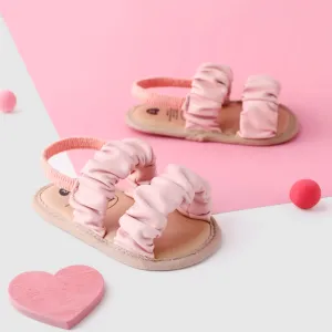 Baby Girl Pleat Design Leather Prewalker Shoes Sandals