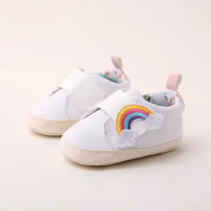 Baby Girl Rainbow Velcro Floral Pattern Fabric Stitching Prewalker Shoes #1329834