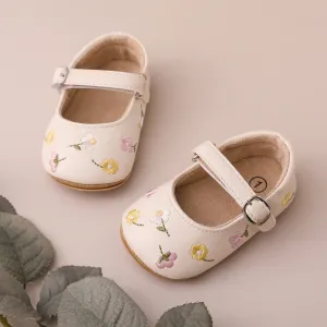 Baby Girl Sweet Floral Embroidery Prewalker Shoes #1068315