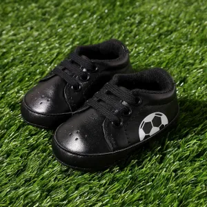 Baby / Toddler Football Soccer Graphic Lace Up Black Prewalker Shoes #210848