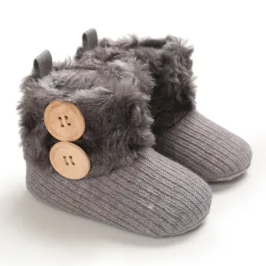 Baby / Toddler Girl Solid Button Fluff Knitted Casual Fleece-lining Prewalker Shoes #187411