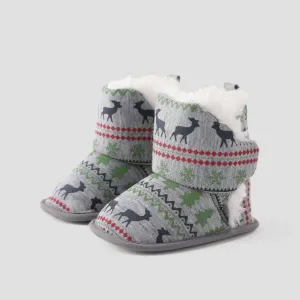 Christmas Baby & Toddler Festival Theme Print Snow Boots Prewalker Shoes #1192260