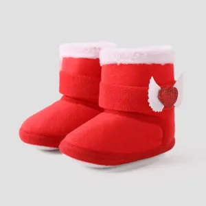 Christmas Baby & Toddler Girl Love&Wing Pattern Fleece Prewalker Shoes #1195452