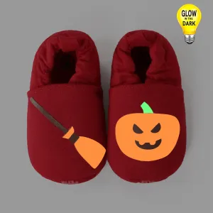 Halloween Baby Glow In The Dark Pumpkin Print Prewalker Shoes #1068979