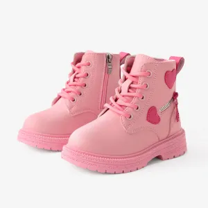 Kids Girlsâ Sweet Pink Heart Decor Side Zipper Boots #1317924