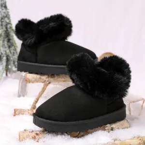 Toddler / Kid Black Fluffy Trim Thermal Snow Boots #987095