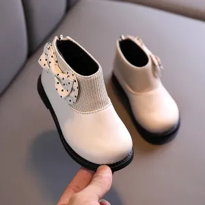 Toddler / Kid Polka Dots Bowknot Decor Back Zipper Knit Splicing Boots