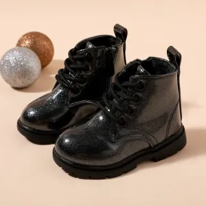 Toddler / Kid Side Zipper Lace Up Front Black Boots #1082694
