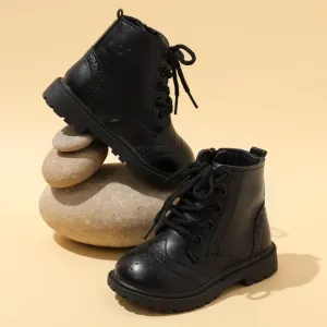 Toddler / Kid Side Zipper Lace Up Front Black Boots #210800