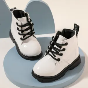 Toddler / Kid Side Zipper Lace Up Front White Boots #205842