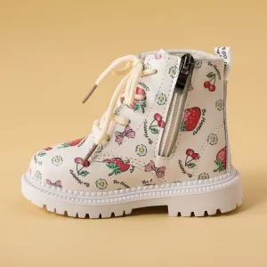 Toddler Strawberry Cherry Pattern Lace Up Boots #1100735