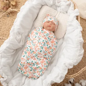 2-pack 100% Cotton Newborn Wearable Blankets & Beanie Hat Set #226814