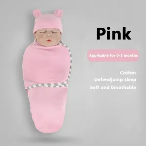 2pcs Baby Sleeping Bags and Rabbit Ear Fetal Hat Set, Newborns 0-3 Months Must Haves, Inside 95% Cotton, Soft and Cute, Suitable for Four Seasons #1048373