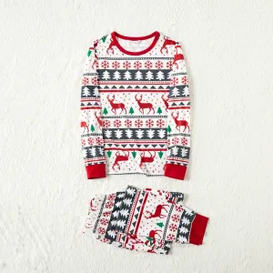 Christmas All Over Reindeer Print Family Matching Long-sleeve Pajamas Sets (Flame Resistant) #1013965