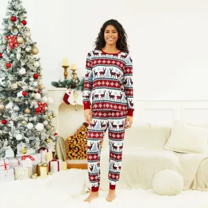 Christmas Allover Reindeer and Snowflake Print Family Matching Pajamas Sets (Flame Resistant) #1083649