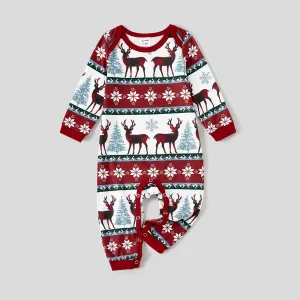 Christmas Allover Reindeer and Snowflake Print Family Matching Pajamas Sets (Flame Resistant) #1083656