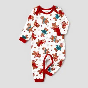 Christmas Family Matching Cartoon Gingerbread Man Allover Print  Pajamas Sets (Flame Resistant) #1083576