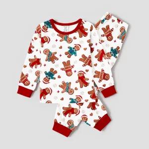 Christmas Family Matching Cartoon Gingerbread Man Allover Print  Pajamas Sets (Flame Resistant) #1083583