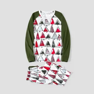 Christmas Cartoon Tree Print Family Matching Contrast Sleeves Pajamas Sets (Flame Resistant) #1083798