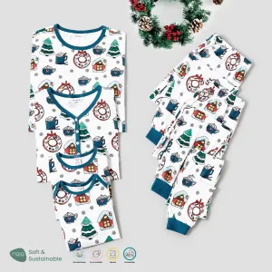 Christmas Cute Cartoon Print Naiaâ¢ Long-sleeve Family Matching Pajamas Sets (Flame Resistant) #1115061