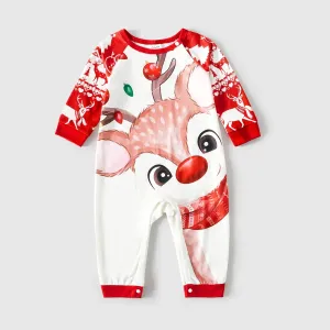 Christmas Deer & Lights Print Red Family Matching Raglan-sleeve Pajamas Sets (Flame Resistant) #1004805