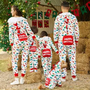 Christmas Dinosaur Print Family Matching Long-sleeve Hooded Onesies Pajamas Sets (Flame Resistant) #1004643