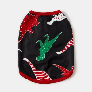 Christmas Family Matching Allover Dinosaur Print Black Long-sleeve Pajamas Sets (Flame Resistant) #1060331