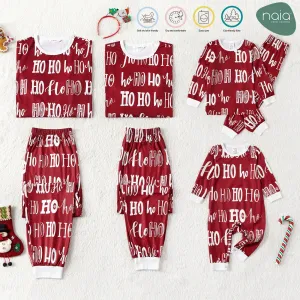 Christmas Family Matching Allover Letter Print Burgundy Long-sleeve Naia Pajamas Sets (Flame Resistant) #806867