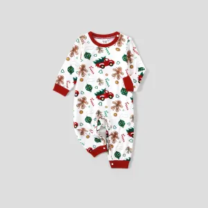 Christmas Family Matching Allover Red Truck  Candy Cane Gingerbread Man Print Long-sleeve Pajamas Sets (Flame Resistant) #1067470