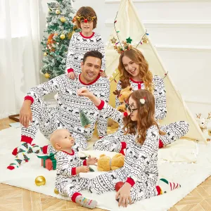 Christmas Family Matching Allover Reindeer Print White Long-sleeve Naiaâ¢ Pajamas Sets (Flame Resistant) #806888