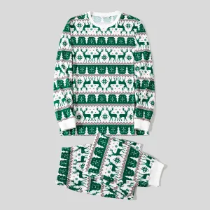 Christmas Family Matching Allover Reindeers Print Long-sleeve Green Pajamas Sets (Flame Resistant) #1068649