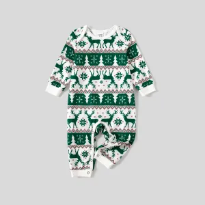 Christmas Family Matching Allover Reindeers Print Long-sleeve Green Pajamas Sets (Flame Resistant) #1068657