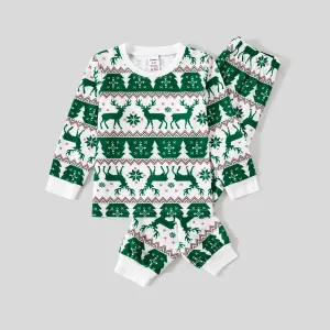 Christmas Family Matching Allover Reindeers Print Long-sleeve Green Pajamas Sets (Flame Resistant) #1068662