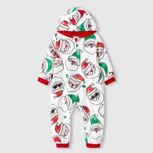 Christmas Family Matching Allover Santa Claus Print Long-sleeve Hooded Zipper Onesies Pajamas (Flame Resistant) #816048