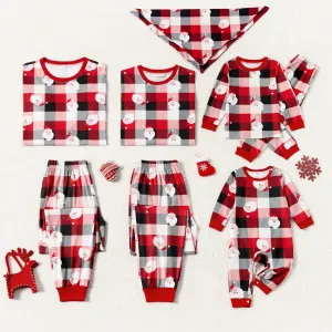 Christmas Family Matching Allover Santa Print Red Plaid Long-sleeve Pajamas Sets (Flame Resistant) #1005156