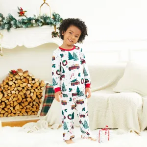 Christmas Family Matching Allover Xmas Tree & Car Print Long-sleeve Pajamas Sets (Flame Resistant) #1171269