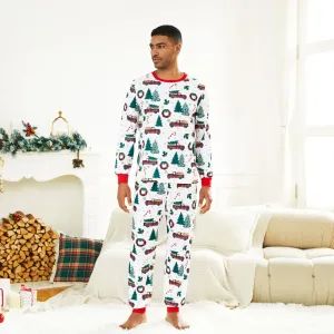 Christmas Family Matching Allover Xmas Tree & Car Print Long-sleeve Pajamas Sets (Flame Resistant) #1171272